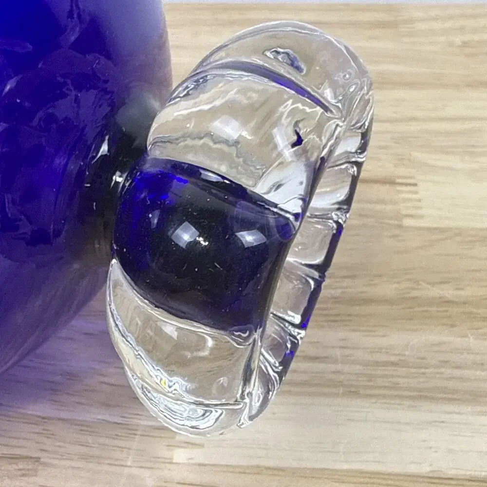 VTG Empoli Cobalt Blue Glass Snifter 7” Brandy Glass Vase Ribbed Pedestal Base